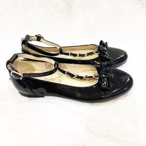 Girls Venettini Black Patent leather Chain T-strap Dress Shoes sz 34